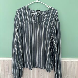 Striped Long Sleeve Top -  Blue/Grey and White